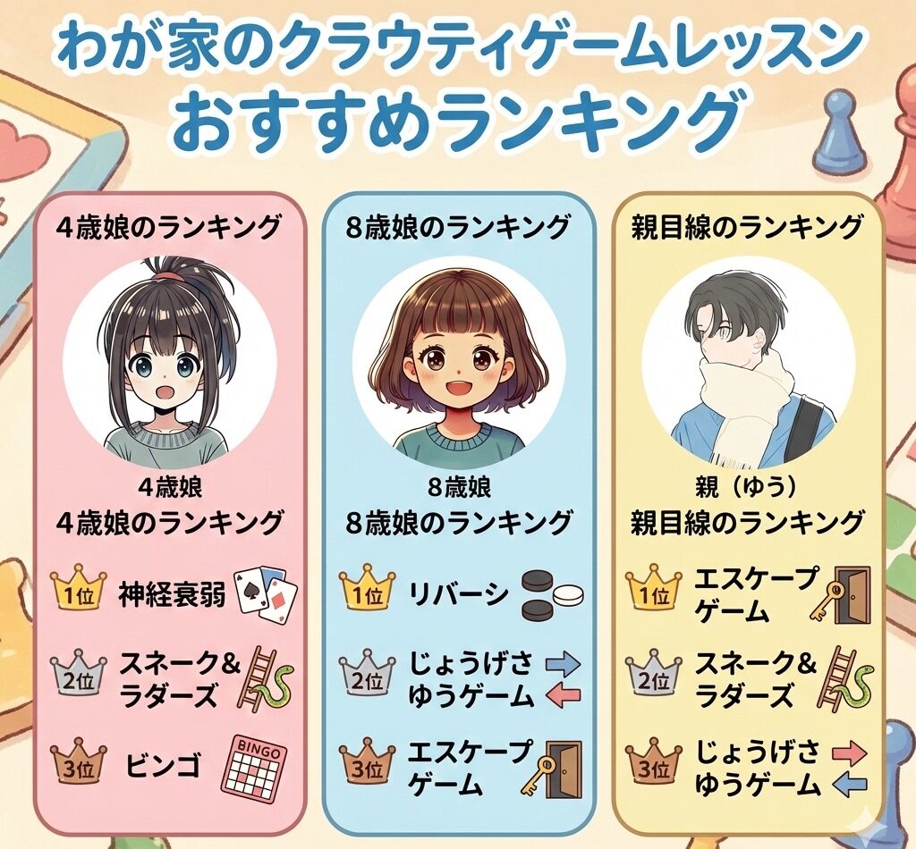 わが家のクラウティゲームレッスンおすすめランキング