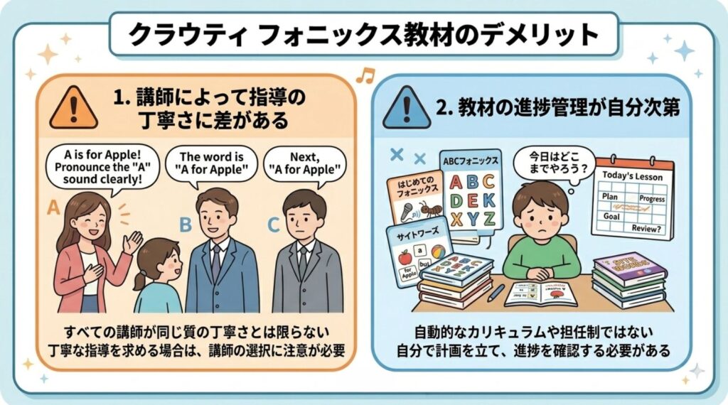 クラウティのフォニックス教材のデメリット