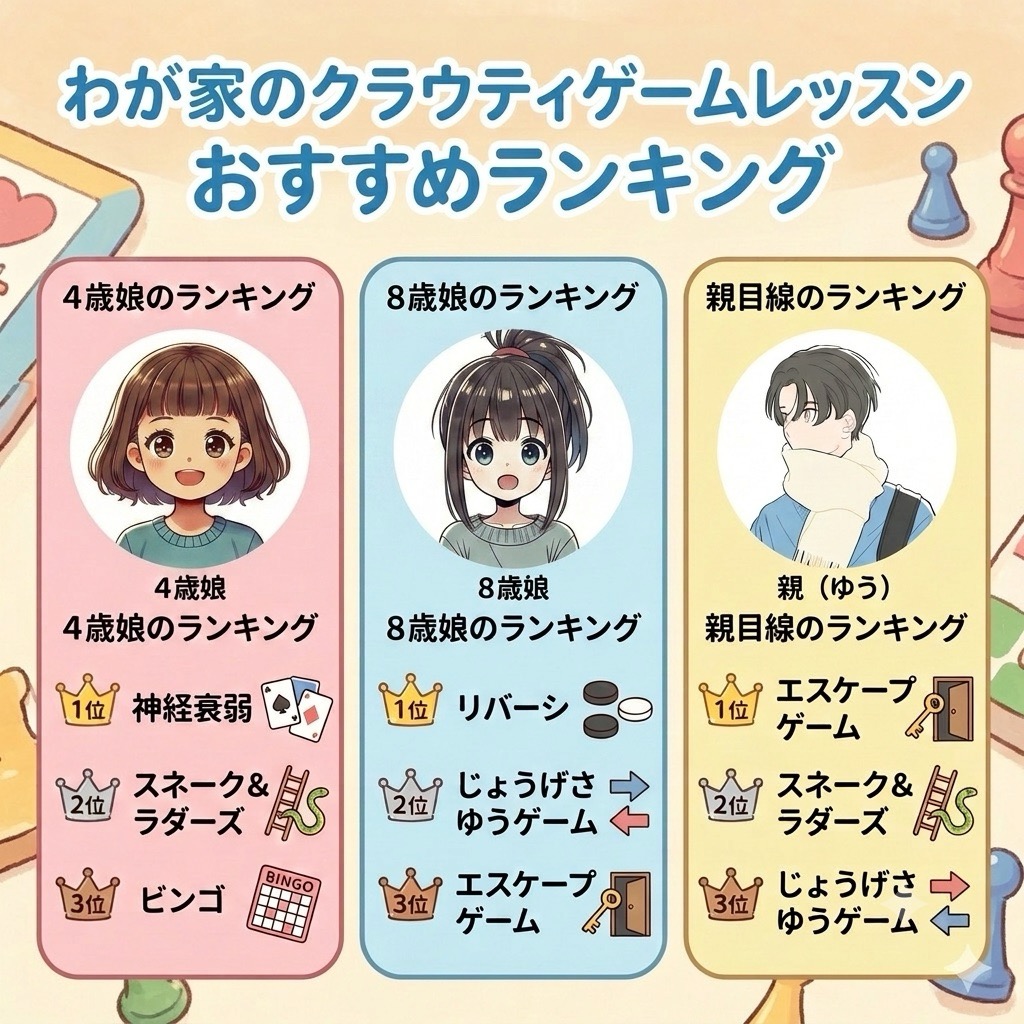 わが家のクラウティゲームレッスンおすすめランキング