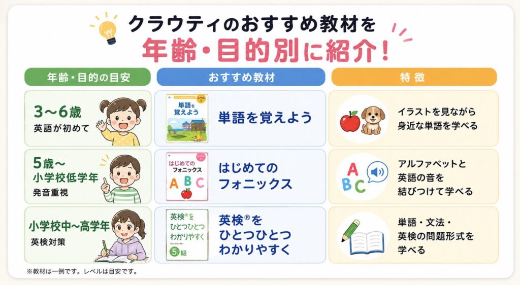 クラウティのおすすめ教材を年齢・目的別に紹介